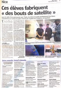 Nice Matin en reportage à Don Bosco : ces élèves fabriquent « des bouts de satellite »